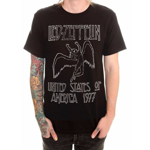 LED ZEPPLIN Black Graphic Print Icarus 1977 US Concert Tour Band Tee | Size S - Picture 6 of 8